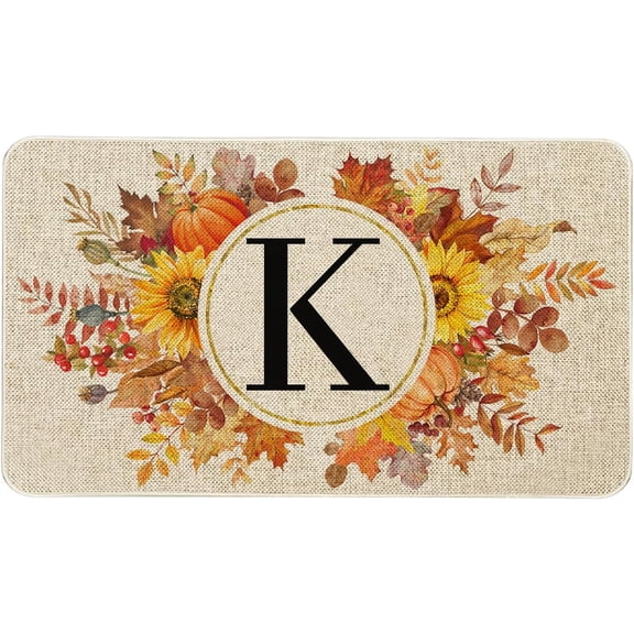 Fall Monogram Letter K Door Mat 30 X 17 Inch Family Last Name Initial Welcome Doormat Indoor Outdoor Entrance Floor Rug Non Slip Fall Autumn Thanksgiving Decor Rubber Mats
