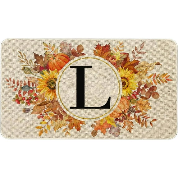 Fall Monogram Letter L Door Mat 30 X 17 Inch Family Last Name Initial Welcome Doormat Indoor Outdoor Entrance Floor Rug Non Slip Fall Autumn Thanksgiving Decor Rubber Mats