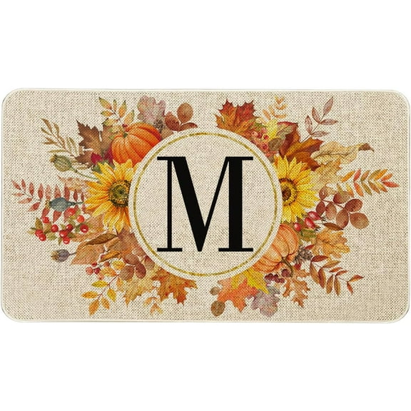 Fall Monogram Letter M Door Mat 30 X 17 Inch Family Last Name Initial Welcome Doormat Indoor Outdoor Entrance Floor Rug Non Slip Fall Autumn Thanksgiving Decor Rubber Mats