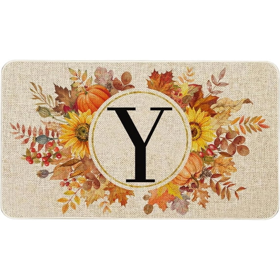 Fall Monogram Letter Y Door Mat 30 X 17 Inch Family Last Name Initial Welcome Doormat Indoor Outdoor Entrance Floor Rug Non Slip Fall Autumn Thanksgiving Decor Rubber Mats