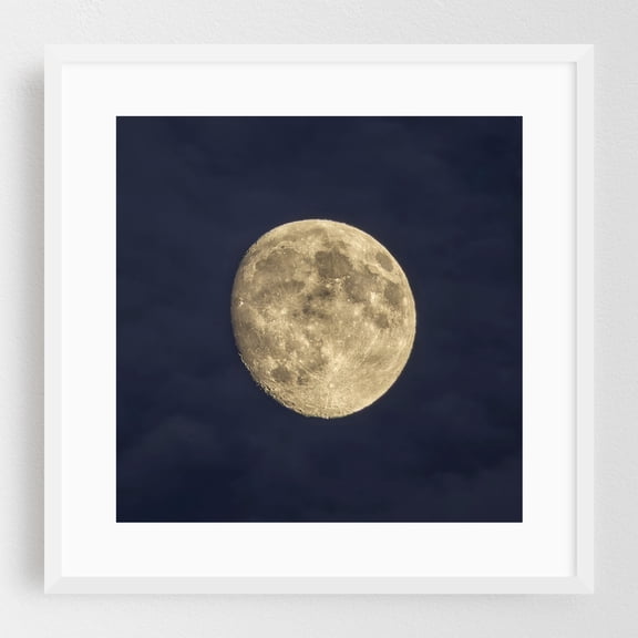 Fall Moon Over Portland Clouds - Photography Moon Night Sky Astronomy Space Cosmic Stars Seascape White Framed Wall Art Print 8 x 8 inches