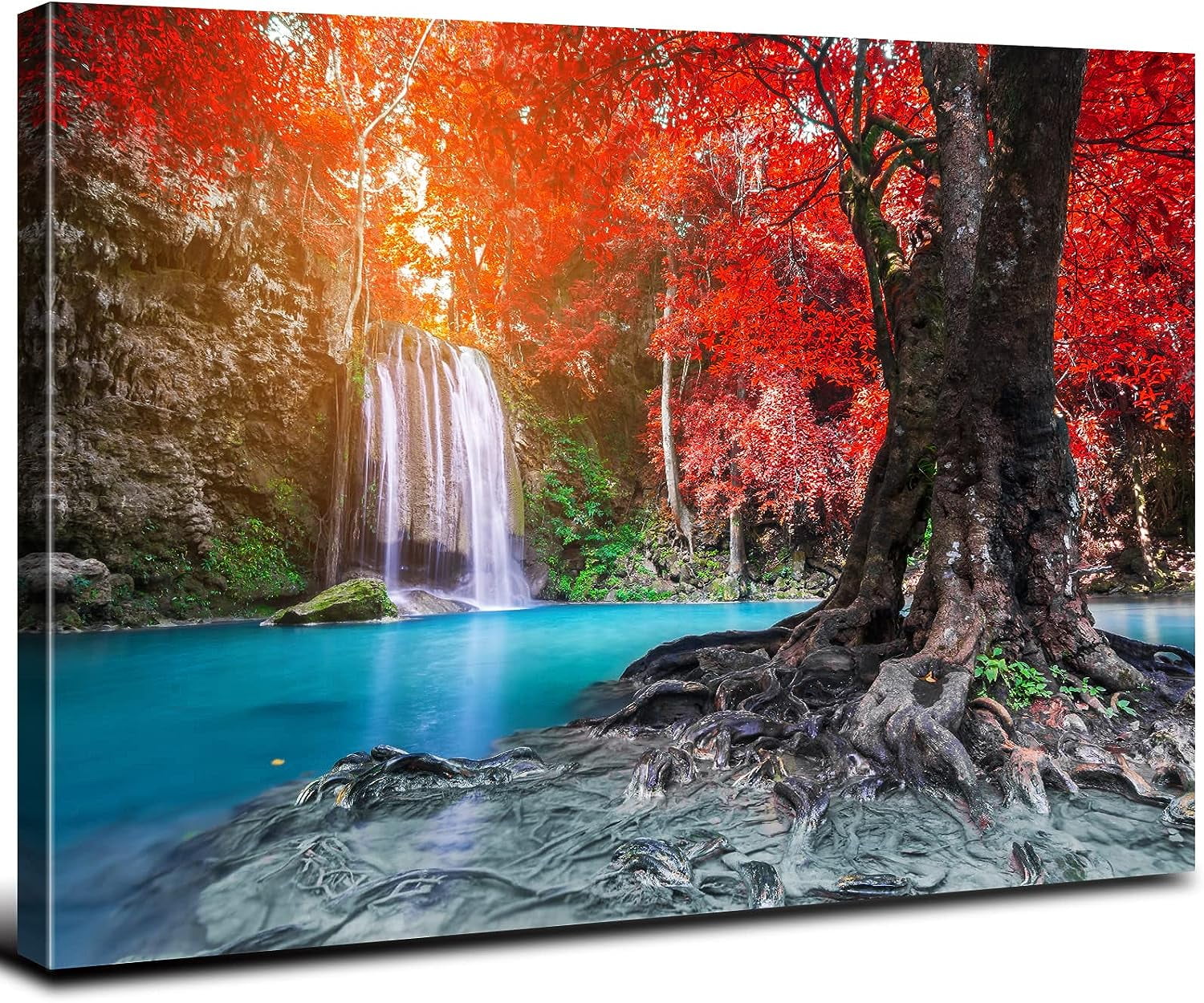 絵画 Mountain waterfall Amazon.com: Nature Forest Wall Art Mountain Waterfall