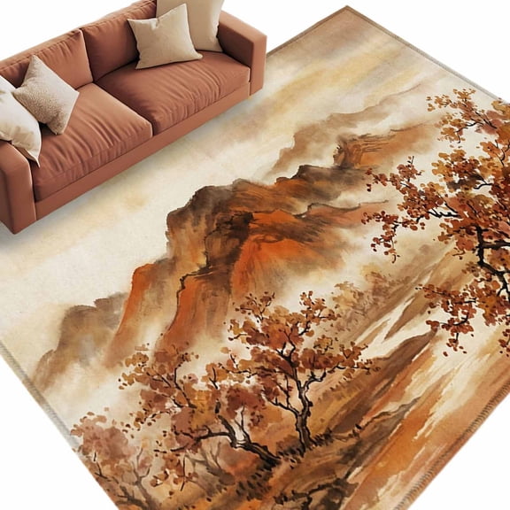 Fall Mountains Area Rug 8x10 Washable Rug Non Slip Burnt Orange Vintage Country River Valley Large Area Rug Soft Stainresistant Indoor Floor Carpet for Living Room Bedroom Office Dining Room Nursery