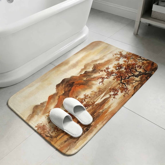 Fall Mountains Bathroom Rugs Non Slip Washable Bath Mat Absorbent Front Door Mat Burnt Orange Vintage Country River Valley Indoor Doormat for Kitchen Entryway Shower Decor Accessories 15.7"x23.6"