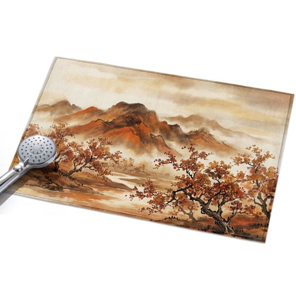 Fall Mountains Entryway Rug 2x3ft Washable Non Slip Bathroom Rug Indoor Floor Front Door Mat Burnt Orange Vintage Country River Valley Rectangle Area Rugs Carpet for Kitchen Office Dining Room Home