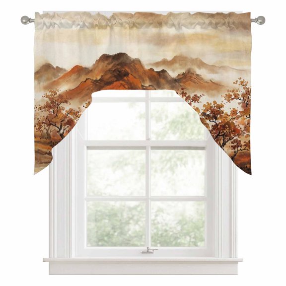 Fall Mountains Kitchen Curtains Swag Valance for Windows/Bathroom/Cafe, Burnt Orange Vintage Country River Valley Rod Pocket Drape Panel Swag Curtains Valance for Bedroom/Living Room 56"x36"