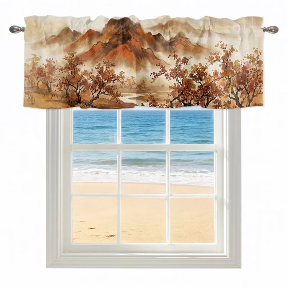 Fall Mountains Kitchen Valances for Windows 42x12 Inch Kitchen Curtains Valances Rod Pocket Burnt Orange Vintage Country River Valley Bathroom Window Valances for Window Treatment Decor