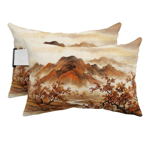 Fall Mountains Outdoor Pillows for Chaise Lounge Chair Beach Headrest Pillow Set of 2 Waterproof Lumbar Pillows with Insert&Strap Burnt Orange Vintage Country River Valley Pool Pillow 12"x20"
