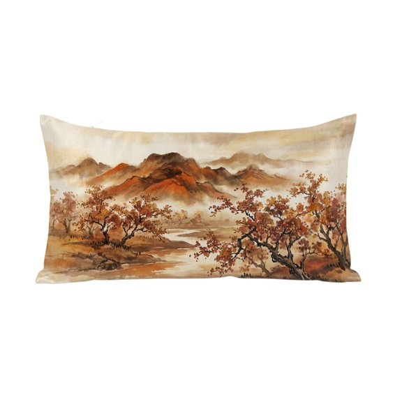 Fall Mountains Satin Pillowcases with Zipper Cal King Size Cooling Silk Pillow Cases for Hair and Skin Soft Burnt Orange Vintage Country River Valley Throw Pillow Covers for Women Men 20x40 Inch