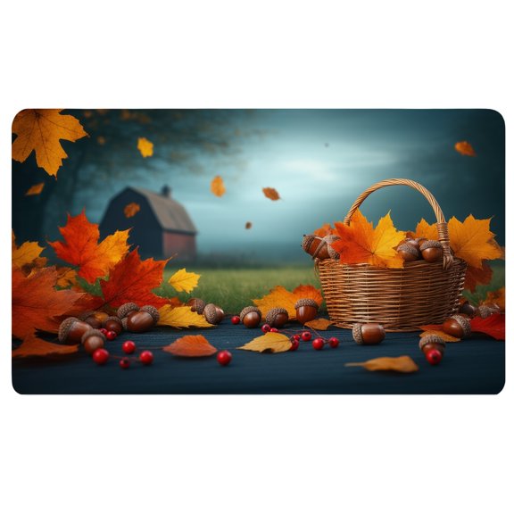 Fall Mouse Pad,A basket full of autumn leaves and acorns on a table,24 x 14 Inch,Cloth Desk Mat,Desk Top Pad Mat