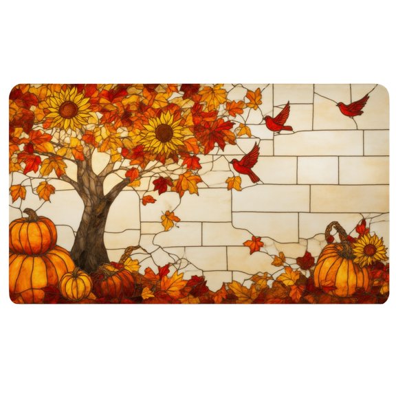 Fall Mouse Pads for Desk,A stained glass picture of a tree with pumpkins and sunflowers,Large Mousepads,Non Slip Mouse Pad,Keyboard Desk Pad