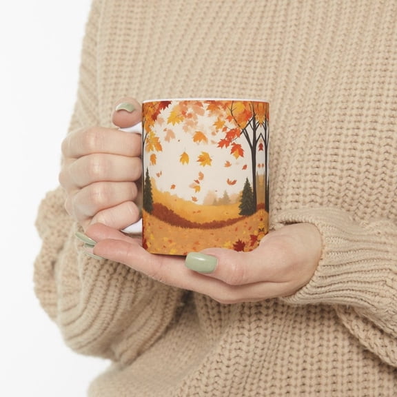 Fall Mug Autumn Leaves 11 oz white mug Welcome Fall Season Mug Fall Leaves Ceramic Mug 11oz Pine Tree Mug Autumn Cocoa Cup Coffee