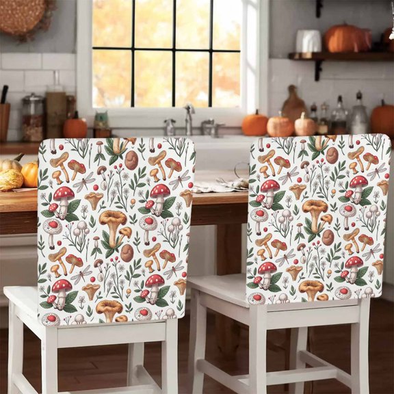 Fall Mushroom Chair Covers Set of 4 Thanksgiving Leaf Chair Back Covers Stretch Removable Washable Slipcovers Protector for Dining Room Kitchen Party Decor