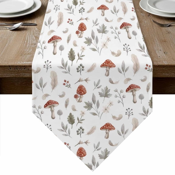 Fall Mushroom Table Runner Linen Burlap Table Runner 120 Inches Long Dark Botanical Farmhouse Dresser Scarves for Kitchen Island Coffee Dining Room Party Wedding Banquet Holiday Decoration 13"x120"