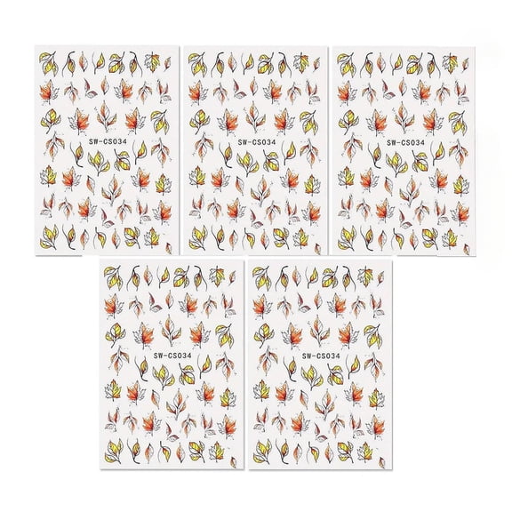 Fall Nail Stickers Thanksgiving Maple Leaf Nail Stickers 3D Self-Adhesive 5sheets3.74 2.56in
