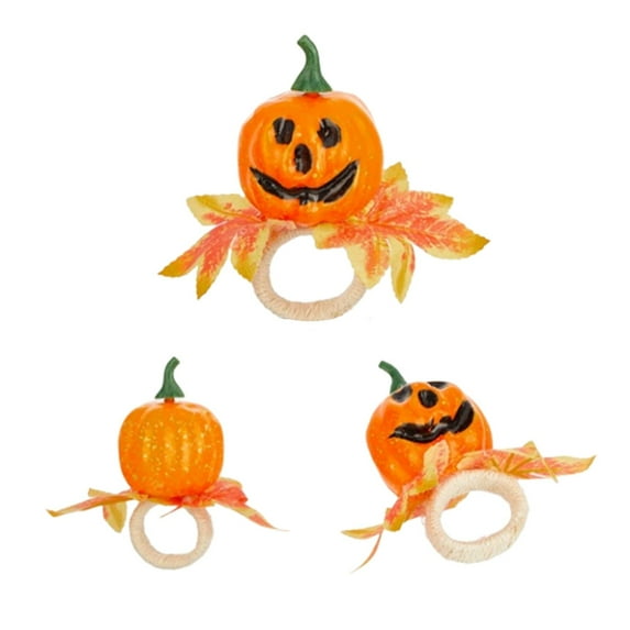 Fall Napkin Rings Set of 6 - Pumpkin Leaf Berry Thanksgiving Table Decor, Halloween Autumn Dinner Party Napkin Holders for Seasonal Table Settings