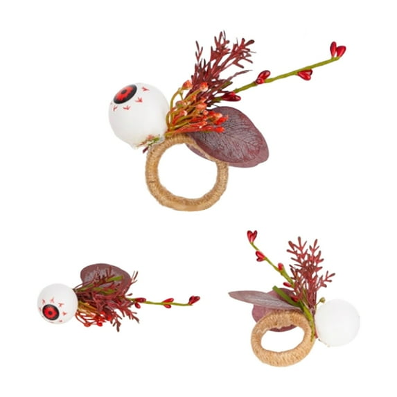 Fall Napkin Rings Set of 6 - Pumpkin Leaf Berry Thanksgiving Table Decor, Halloween Autumn Dinner Party Napkin Holders for Seasonal Table Settings