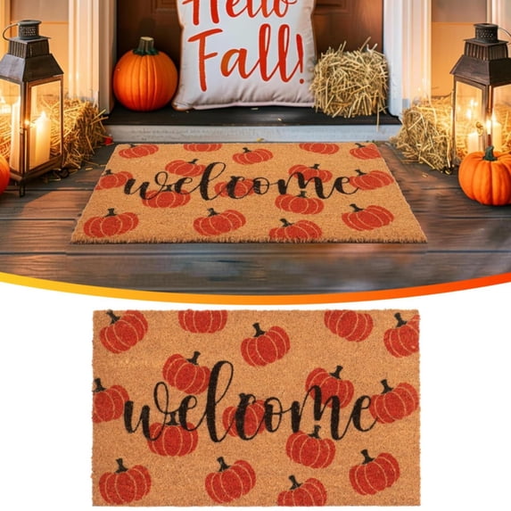 Fall Natural Door Mat Maple Leaves Pumpkin Acorn Floor Mat Non-Slip Entrance Door Rug for Autumn Thanksgiving Indoor Outdoor Bathroom