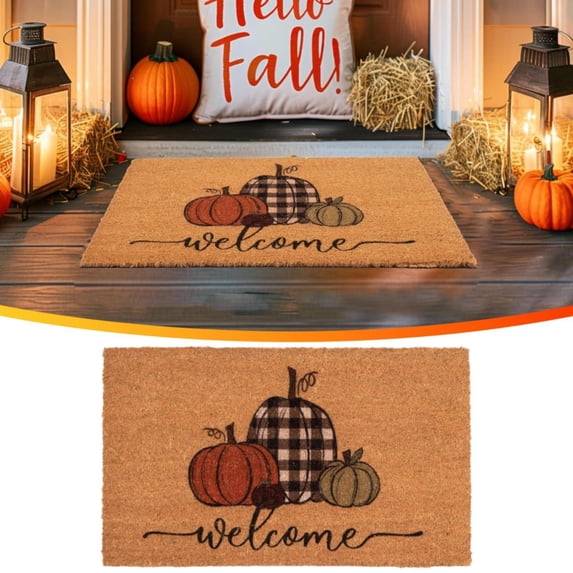 Fall Natural Door Mat Maple Leaves Pumpkin Acorn Floor Mat Non-Slip Entrance Door Rug for Autumn Thanksgiving Indoor Outdoor Bathroom