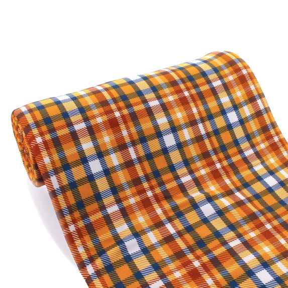 Fall Navy Gold Plaid DBP Fabric - Double Brushed Polyester 4 Way Stretch - 1 yard