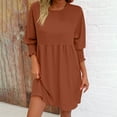 thumbnail image 1 of Fall New Arrivals Dresses!Brilliant Dresses for Women Fall 2024 Trendy Women Spring Round Neck Doll Dress Solid Color Three-Layer Pleated Dress Brown L, 1 of 5