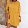 thumbnail image 1 of Fall New Arrivals Dresses!Brilliant Dresses for Women Fall 2024 Trendy Women Spring Round Neck Doll Dress Solid Color Three-Layer Pleated Dress Yellow XXL, 1 of 5