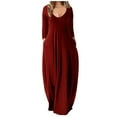thumbnail image 1 of Fall New Arrivals Dresses!Brilliant Long Dresses for Women Plus Size Trendy Women Casual Plus Size Solid CrewNeck Pockets Long Sleeve Maxi Long Dress Red M, 1 of 5