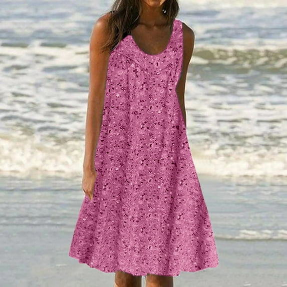 Fall New Arrivals Dresses!Brilliant Plus Size Dresses 4X Trendy Women's Summer Print Dress Short Sleeve Crew-Neck Loose Dress Beach Dress Sun Dress Ruffled Flowy Midi Dress Pink XXXL