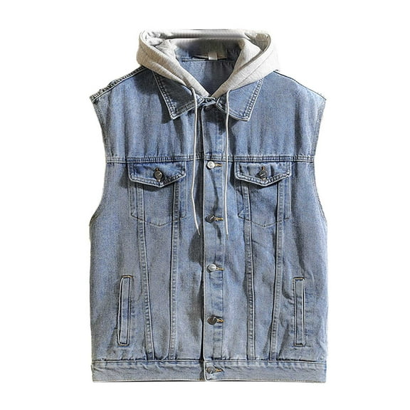 Fall New Large Size Casual Fashion Denim Hooded Vest