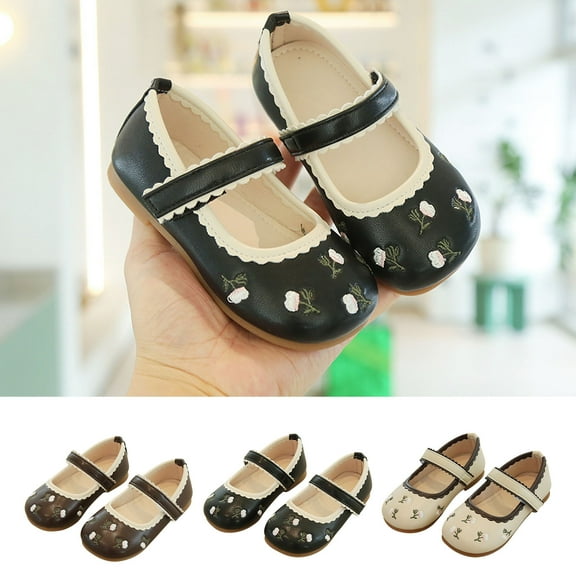Fall New Little Girl Embroidered Single Children's Soft Sole Princess Shoes Brown qILAKOG Size 11.5