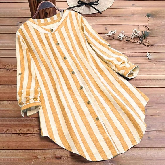 Fall New Trendy 2024!Brilliant Womens Dress Blouses Printed Buttons Casual Loose Plus Size Pockets Shirts Tops Long Sleeve Blouses Outerwear Yellow M