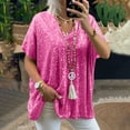 thumbnail image 1 of Fall New Trendy 2024!Brilliant Womens Plus Size Blouses Sexy Short Sleeve Sequins Loose Polluer Solid V-Neck Blouse Shirt Tops Pink XXXL, 1 of 5