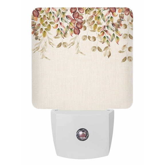 Fall Night Lights Auto Sensor Autumn Eucalyptus Leaves Plug-in LED Nightlights Dusk to Dawn for Living Room, Bedroom, Hallway, Stairways Thanksgiving Wall Decor, Leaf Branch Linen Night Light