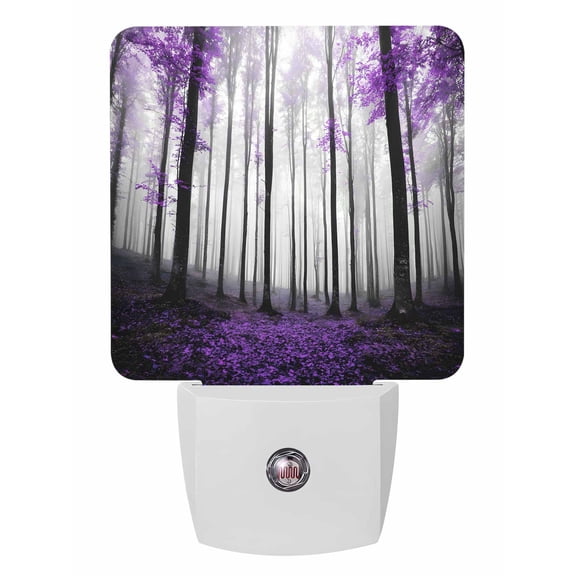 Fall Night Lights Auto Sensor Autumn Maple Forest Plug-in LED Nightlights Dusk to Dawn for Living Room, Bedroom, Hallway, Stairways Thanksgiving Wall Decor, Purple Misty Forest Trees Night Light