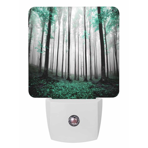 Fall Night Lights Auto Sensor Autumn Maple Forest Plug-in LED Nightlights Dusk to Dawn for Living Room, Bedroom, Hallway, Stairways Thanksgiving Wall Decor, Turquoise Misty Forest Trees Night Light