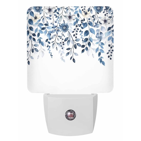 Fall Night Lights Auto Sensor Blue Eucalyptus Leaves Plug-in LED Nightlights Dusk to Dawn for Living Room, Bedroom, Hallway, Stairways Thanksgiving Wall Decor, Autumn Flower Leaf Night Light