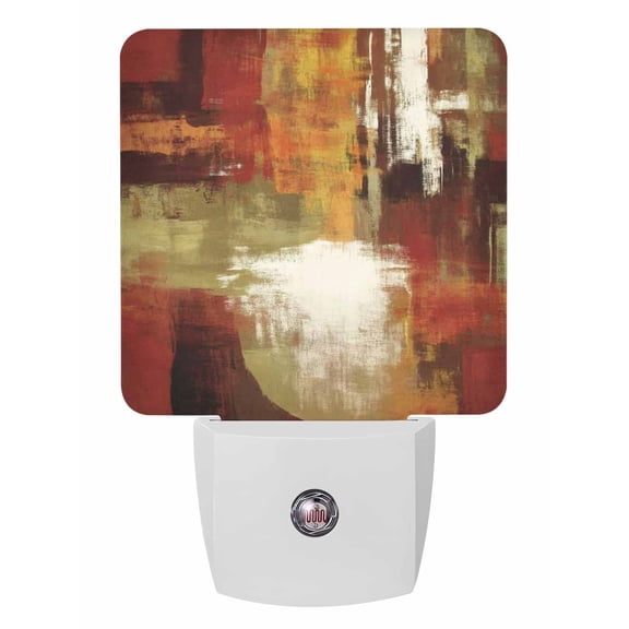 Fall Night Lights Auto Sensor Burnt Orange Oil Painting Plug-in LED Nightlights Dusk to Dawn for Living Room, Bedroom, Hallway, Stairways Thanksgiving Wall Decor, Abstract Graffiti Art Night Light