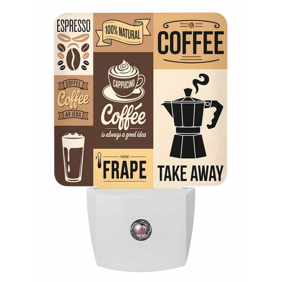 Fall Night Lights Auto Sensor Coffee Beans Cup Plug-in LED Nightlights Dusk to Dawn for Living Room, Bedroom, Bathroom, Hallway, Stairways Thanksgiving Wall Decor, Leisure Espresso Brown Night Light