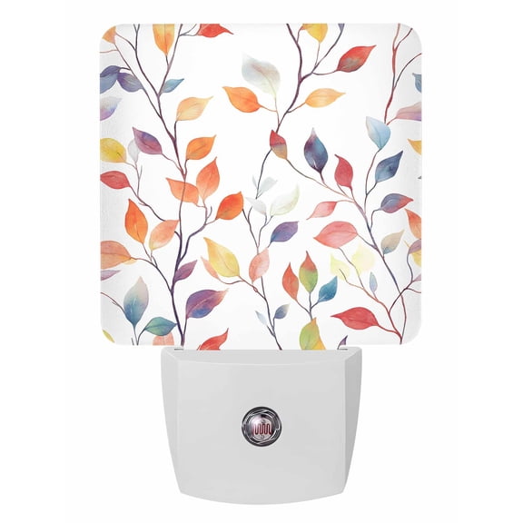 Fall Night Lights Auto Sensor Colorful Leaves Plug-in LED Nightlights Dusk to Dawn for Living Room, Bedroom, Hallway, Stairways Thanksgiving Wall Decor, Watercolor Leaf Branch Plant Night Light