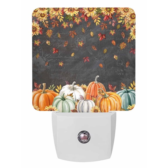 Fall Night Lights Auto Sensor Fallen Maple Leaf Pumpkin Plug-in LED Nightlights Dusk to Dawn for Living Room, Bedroom, Hallway, Stairways Thanksgiving Wall Decor, Sunflower Leaves Black Night Light