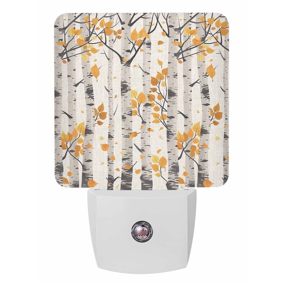 Fall Night Lights Auto Sensor Hand Drawn Tree Plug-in LED Nightlights Dusk to Dawn for Living Room, Bedroom, Hallway, Stairways Thanksgiving Wall Decor, Yellow Leaves Forest Beige Night Light