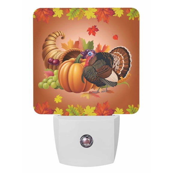 Fall Night Lights Auto Sensor Harvest Orange Pumpkin Turkey Plug-in LED Nightlights Dusk to Dawn for Living Room, Bedroom, Hallway, Stairways Thanksgiving Wall Decor, Autumn Maple Leaves Night Light