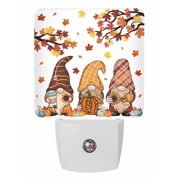 Fall Night Lights Auto Sensor Harvest Pumpkin Gnomes Plug-in LED Nightlights Dusk to Dawn for Living Room, Bedroom, Hallway, Stairways Thanksgiving Wall Decor, Fallen Maple Leaf Night Light