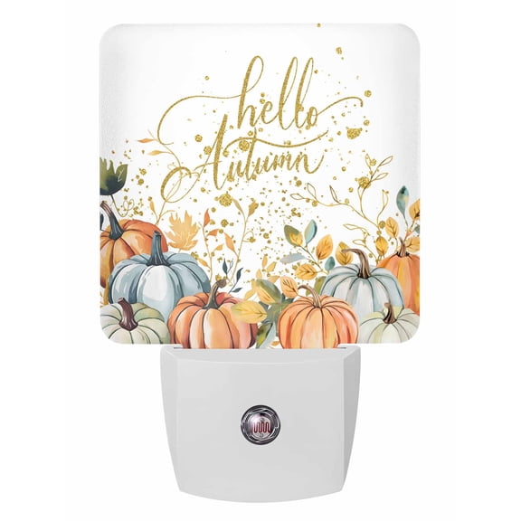 Fall Night Lights Auto Sensor Hello Autumn Pumpkin Plug-in LED Nightlights Dusk to Dawn for Living Room, Bedroom, Hallway, Stairways Thanksgiving Wall Decor, Golden Fallen Leaves Night Light