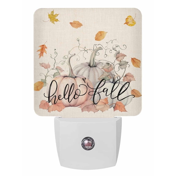 Fall Night Lights Auto Sensor Hello Fall Plug-in LED Nightlights Dusk to Dawn for Living Room, Bedroom, Bathroom, Hallway, Stairways Thanksgiving Wall Decor, Maple Leaf Pumpkin Night Light