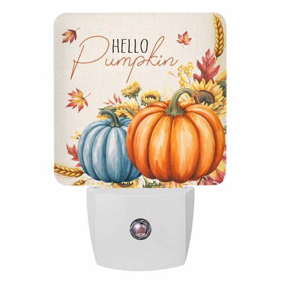 Fall Night Lights Auto Sensor Hello Pumpkin Plug-in LED Nightlights Dusk to Dawn for Living Room, Bedroom, Hallway, Stairways Thanksgiving Wall Decor, Sunflower Ears of Wheat Maple Leaf Night Light