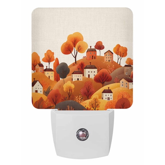 Fall Night Lights Auto Sensor Hill House Plug-in LED Nightlights Dusk to Dawn for Living Room, Bedroom, Bathroom, Hallway, Stairways Thanksgiving Wall Decor, Autumn Tree Mountain Linen Night Light