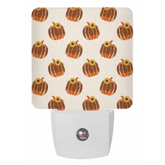 Fall Night Lights Auto Sensor Leopard Print Pumpkin Plug-in LED Nightlights Dusk to Dawn for Living Room, Bedroom, Bathroom, Hallway, Stairways Thanksgiving Wall Decor, Sunflower Linen Night Light