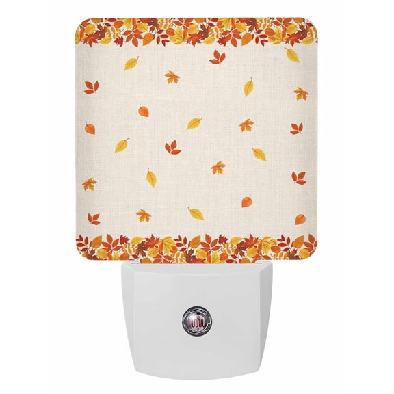 Fall Night Lights Auto Sensor Maple Leaf Fallen Leaves Plug-in LED Nightlights Dusk to Dawn for Living Room, Bedroom, Bathroom, Hallway, Stairways Thanksgiving Wall Decor, Orange Linen Night Light