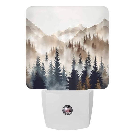 Fall Night Lights Auto Sensor Misty Mountain Peak Plug-in LED Nightlights Dusk to Dawn for Living Room, Bedroom, Bathroom, Hallway, Stairways Thanksgiving Wall Decor, Forest Landscape Night Light
